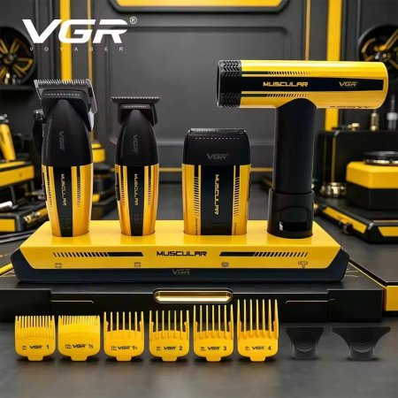 مجموعة حلاقة شعر احترافية معدنية – محرك عالي السرعة حتى 9000 دورة/دقيقة VGR V-285 S4
